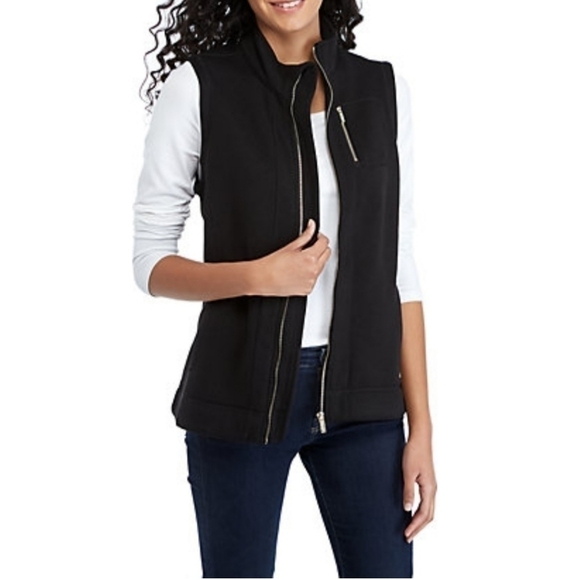 𝅺calvin Klein Zip Up Faux Fur Vest Black sz. XS NWT - Picture 1 of 13